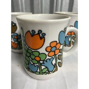 Set of 3 Floral Colorful Whimsical Vintage MCM Coffee Cup Mugs Japan